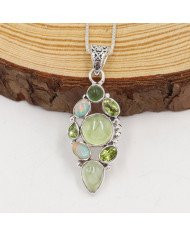 Prehnite Pendant | 925 Sterling Silver Handmade Multi Gemstone Jewelry