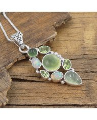 Prehnite Pendant | 925 Sterling Silver Handmade Multi Gemstone Jewelry