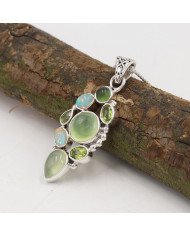 Prehnite Pendant | 925 Sterling Silver Handmade Multi Gemstone Jewelry