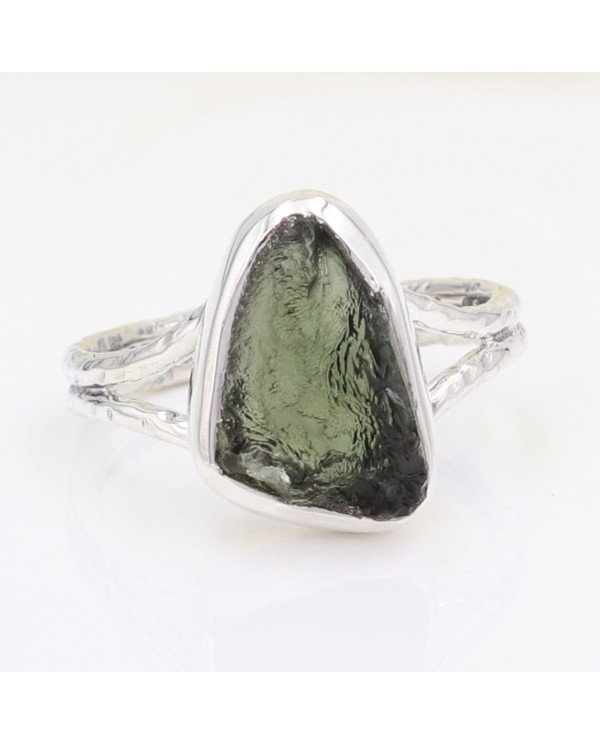 Natural Moldavite Gemstone Sterling Silver Ring
