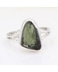 Natural Moldavite Gemstone Sterling Silver Ring