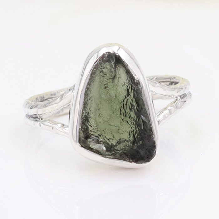 Natural Moldavite Gemstone Sterling Silver Ring