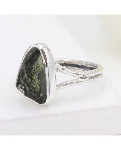 Natural Moldavite Gemstone Sterling Silver Ring