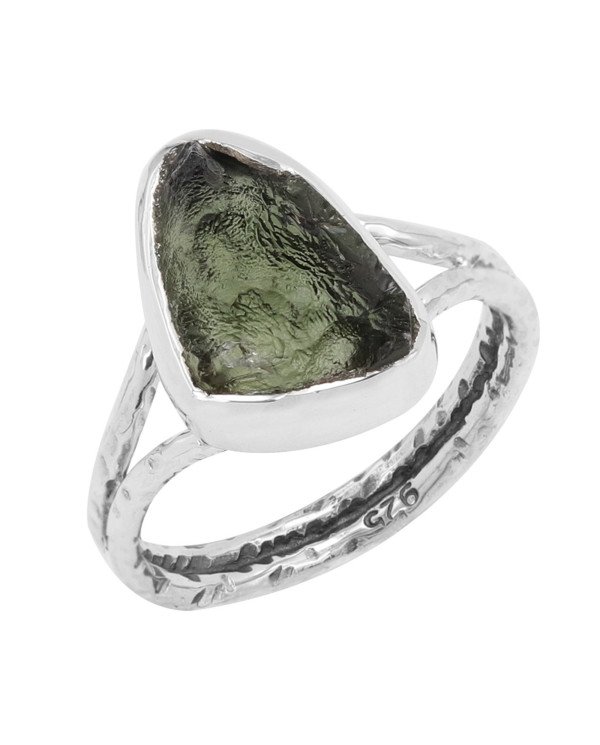 Natural Moldavite Gemstone Sterling Silver Ring