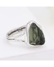 Natural Moldavite Gemstone Sterling Silver Ring