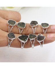 Natural Moldavite Gemstone Sterling Silver Ring