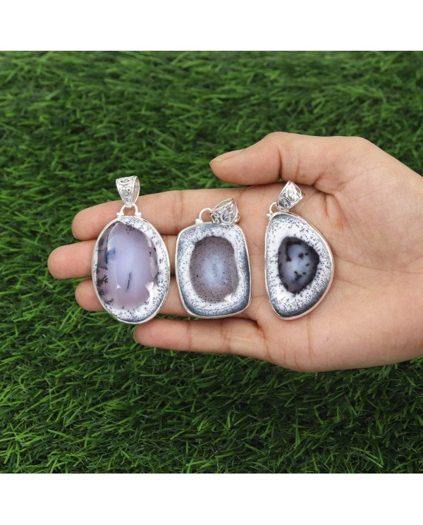 Natural Dendritic Opal Gemstone 925 Sterling Silver Pendant| Jewels Artisan