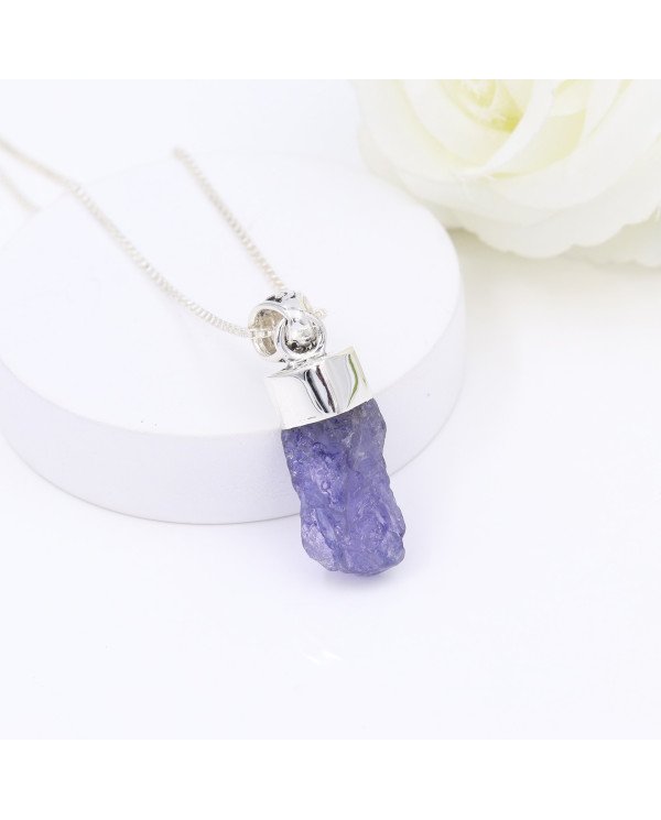 Raw Tanzanite Pendant in 925 Sterling Silver | Handmade Jewelry