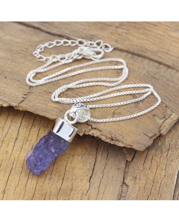 Raw Tanzanite Pendant in 925 Sterling Silver | Handmade Jewelry