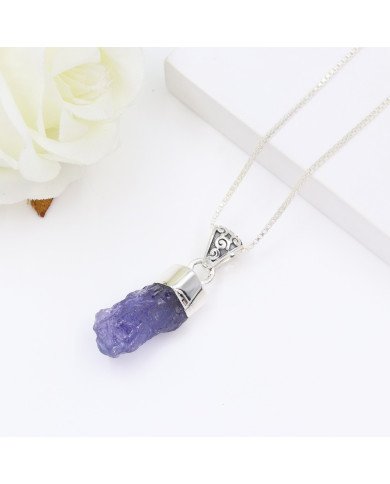 Raw Tanzanite Pendant in 925 Sterling Silver | Handmade Jewelry
