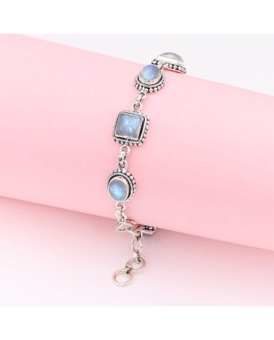 Rainbow Moonstone Bracelet in 925 Sterling Silver – Handmade Jewelry