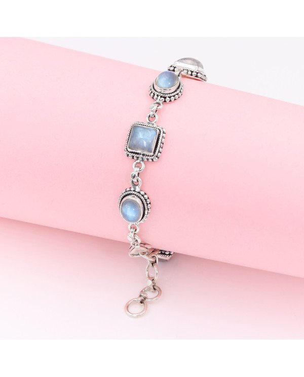 Rainbow Moonstone Bracelet in 925 Sterling Silver – Handmade Jewelry