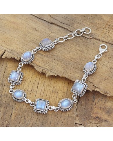 Rainbow Moonstone Bracelet in 925 Sterling Silver – Handmade Jewelry
