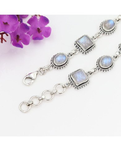 Rainbow Moonstone Bracelet in 925 Sterling Silver – Handmade Jewelry