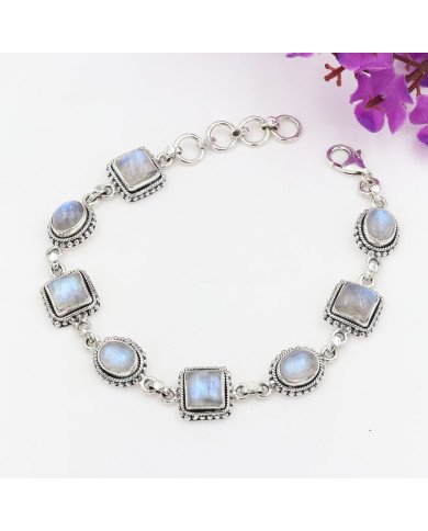 Rainbow Moonstone Bracelet in 925 Sterling Silver – Handmade Jewelry