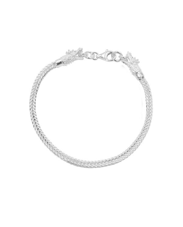 925 Silver Foxtail Chain Bracelet with Handmade Dragon Head Design