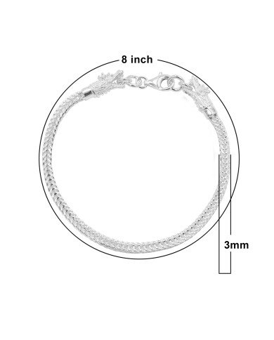 925 Silver Foxtail Chain Bracelet with Handmade Dragon Head Design