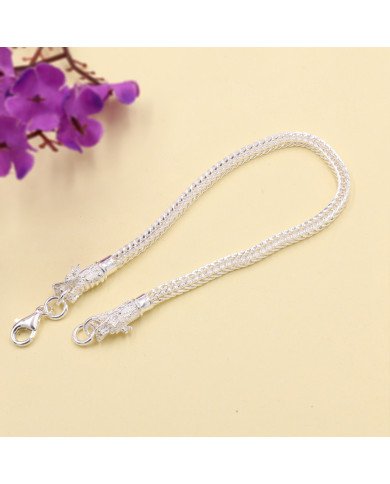 925 Silver Foxtail Chain Bracelet with Handmade Dragon Head Design