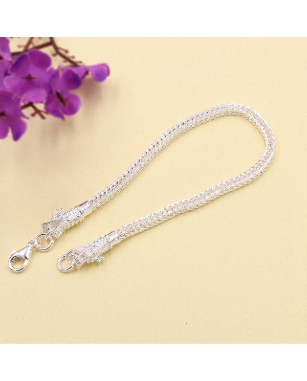 925 Silver Foxtail Chain Bracelet with Handmade Dragon Head Design