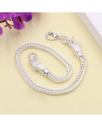 925 Silver Foxtail Chain Bracelet with Handmade Dragon Head Design