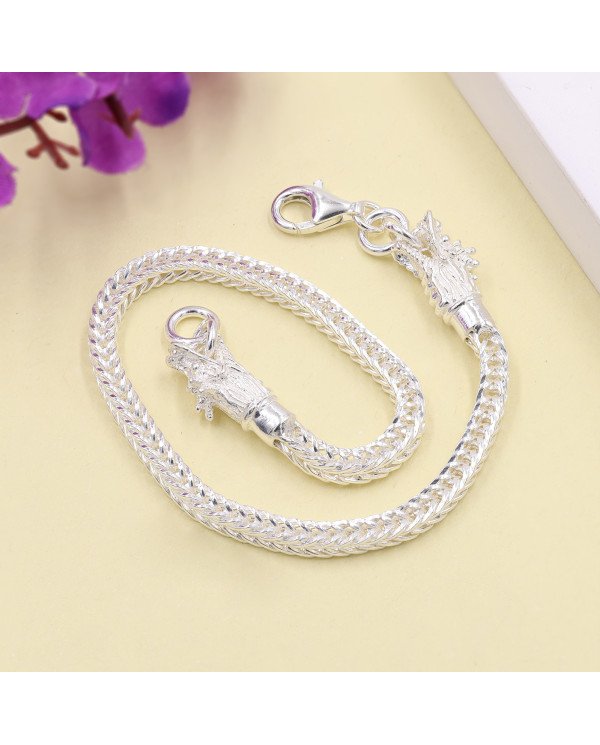 925 Silver Foxtail Chain Bracelet with Handmade Dragon Head Design