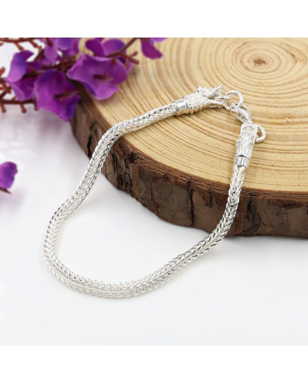925 Silver Foxtail Chain Bracelet with Handmade Dragon Head Design