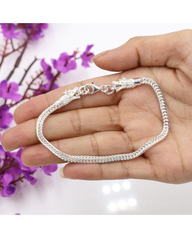 925 Silver Foxtail Chain Bracelet with Handmade Dragon Head Design