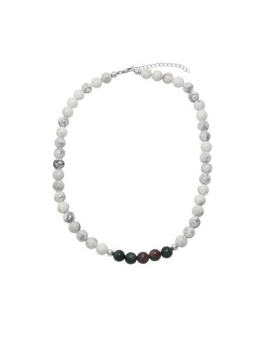 Bloodstone Beads Necklace with Howlite | 925 Sterling Silver