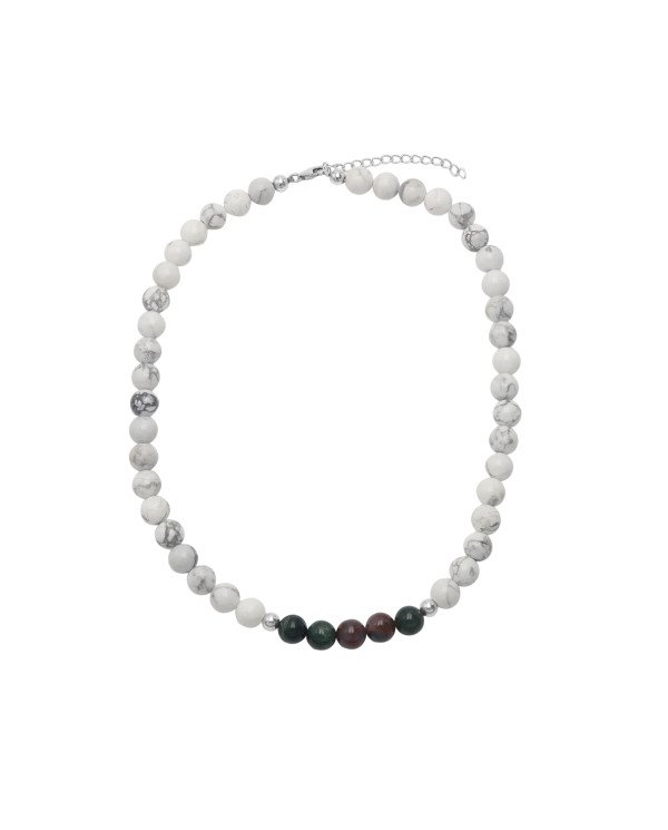 Bloodstone Beads Necklace with Howlite | 925 Sterling Silver