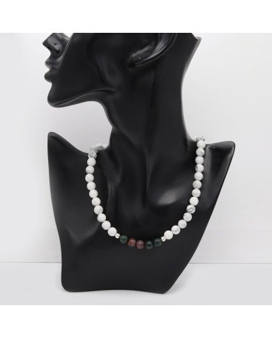 Bloodstone Beads Necklace with Howlite | 925 Sterling Silver