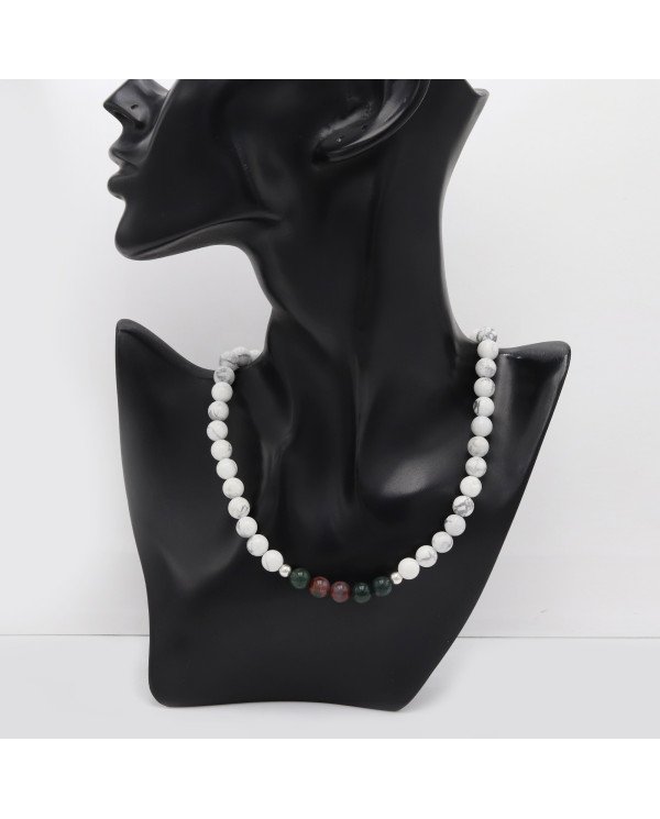Bloodstone Beads Necklace with Howlite | 925 Sterling Silver