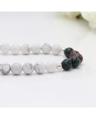 Bloodstone Beads Necklace with Howlite | 925 Sterling Silver