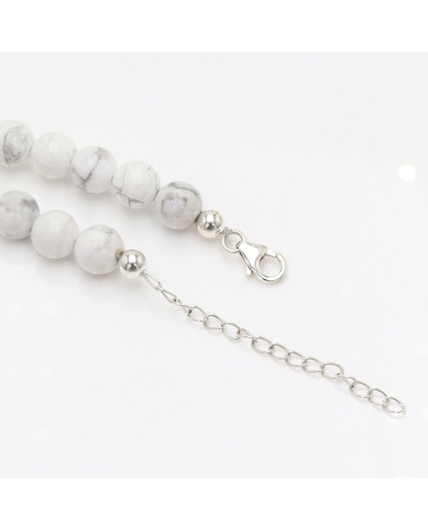 Bloodstone Beads Necklace with Howlite | 925 Sterling Silver