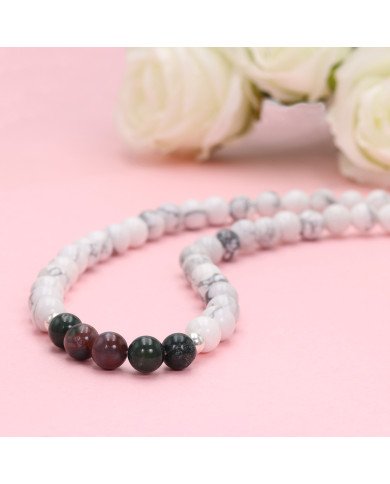 Bloodstone Beads Necklace with Howlite | 925 Sterling Silver
