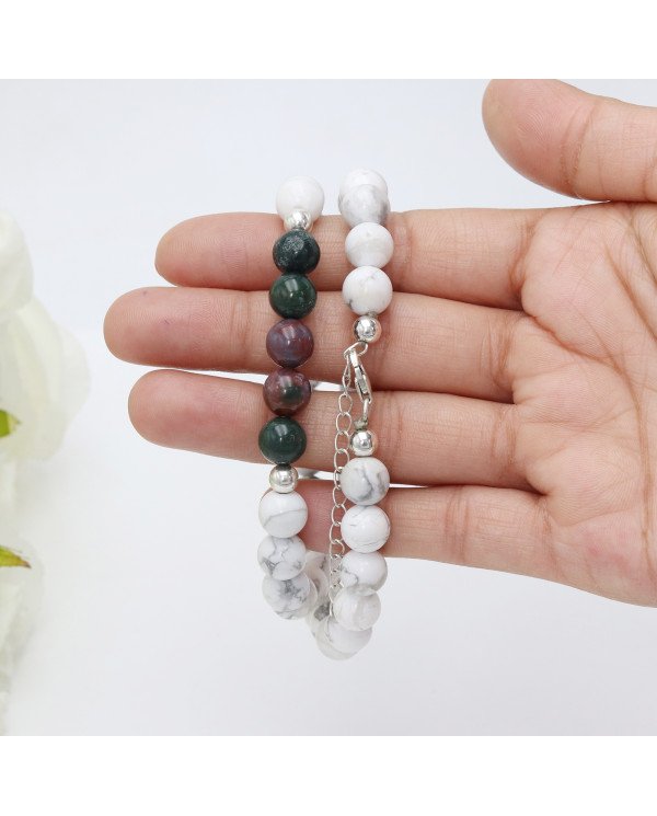 Bloodstone Beads Necklace with Howlite | 925 Sterling Silver