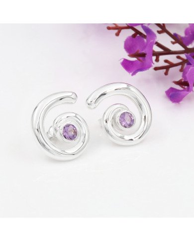 Amethyst Spiral Shape Studs | 925 Sterling Silver Handcrafted 5mm Round