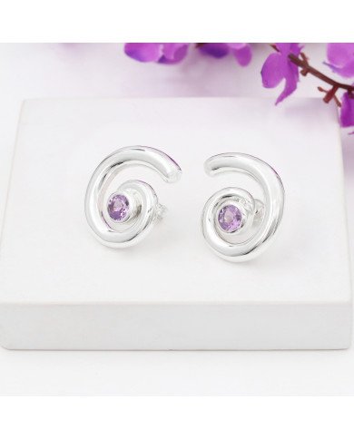 Amethyst Spiral Shape Studs | 925 Sterling Silver Handcrafted 5mm Round