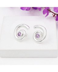 Amethyst Spiral Shape Studs | 925 Sterling Silver Handcrafted 5mm Round