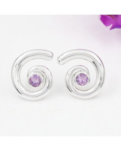 Amethyst Spiral Shape Studs | 925 Sterling Silver Handcrafted 5mm Round