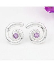 Amethyst Spiral Shape Studs | 925 Sterling Silver Handcrafted 5mm Round