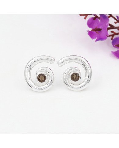 Smoky Quartz Spiral Studs | 925 Sterling Silver Handcrafted 5mm Round