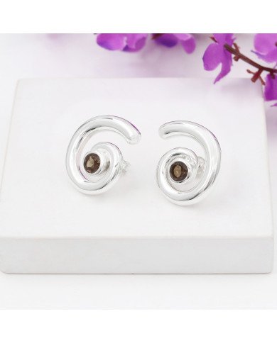 Smoky Quartz Spiral Studs | 925 Sterling Silver Handcrafted 5mm Round
