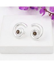 Smoky Quartz Spiral Studs | 925 Sterling Silver Handcrafted 5mm Round
