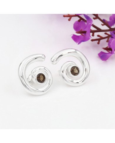 Smoky Quartz Spiral Studs | 925 Sterling Silver Handcrafted 5mm Round