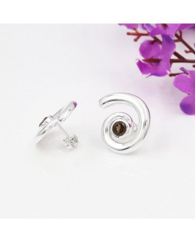 Smoky Quartz Spiral Studs | 925 Sterling Silver Handcrafted 5mm Round