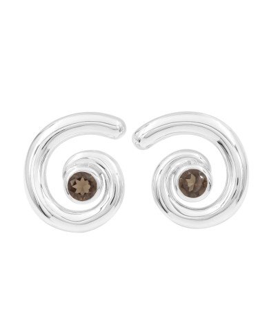Smoky Quartz Spiral Studs | 925 Sterling Silver Handcrafted 5mm Round