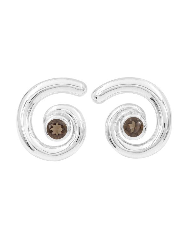 Smoky Quartz Spiral Studs | 925 Sterling Silver Handcrafted 5mm Round