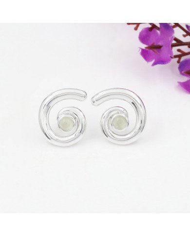Prehanite Spiral Shape Studs | 925 Sterling Silver Handcrafted 5mm Round