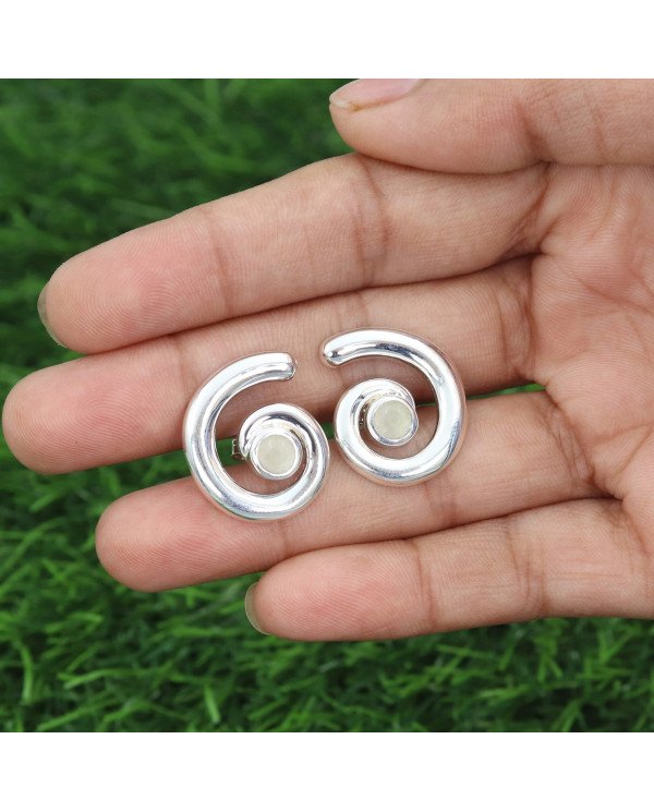 Prehanite Spiral Shape Studs | 925 Sterling Silver Handcrafted 5mm Round