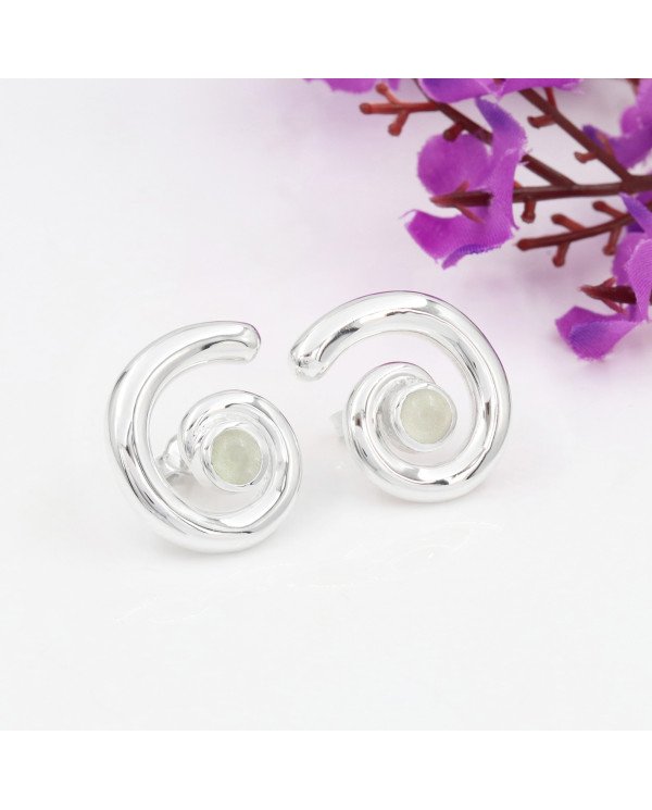 Prehanite Spiral Shape Studs | 925 Sterling Silver Handcrafted 5mm Round